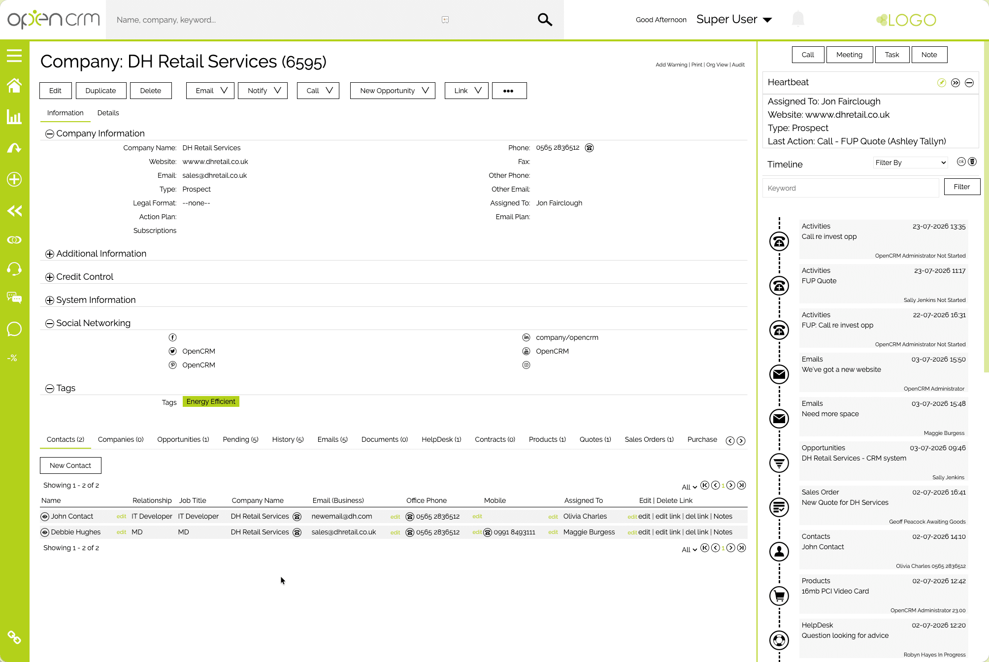 OpenCRM company record